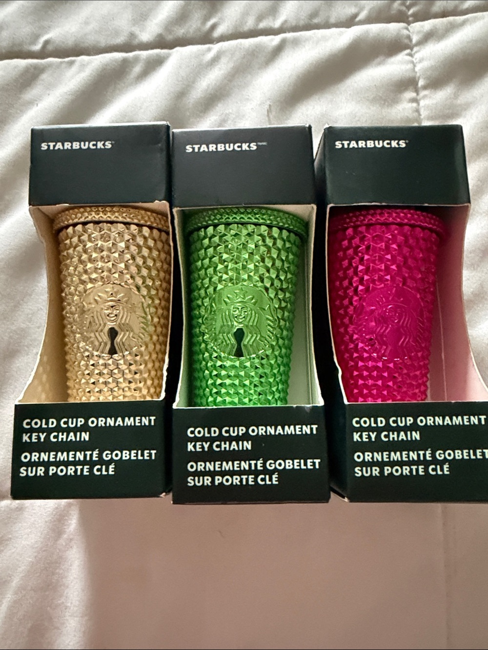 Starbucks Studded Cold Cup Ornament Key Chains - Gold, Green, Pink
